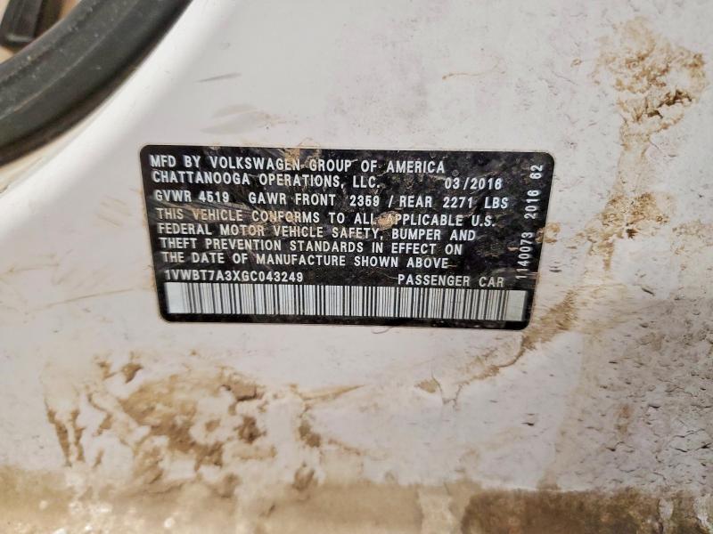 Aukcja sprzedaży 2016 Volkswagen Passat, vin: 1VWBT7A3XGC043249, numer aukcji: 75364975