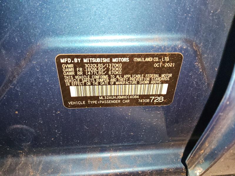 78691295 :رقم المزاد ، ML32AUHJ6MH014084 vin ، 2021 Mitsubishi Mirage مزاد بيع