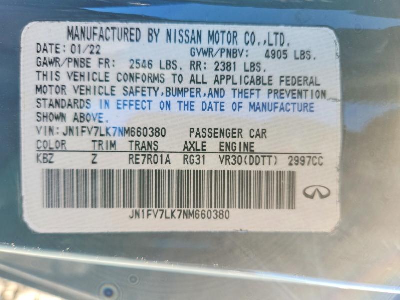 Продаж на аукціоні авто 2022 Infiniti Q60, vin: JN1FV7LK7NM660380, номер лоту: 76119785