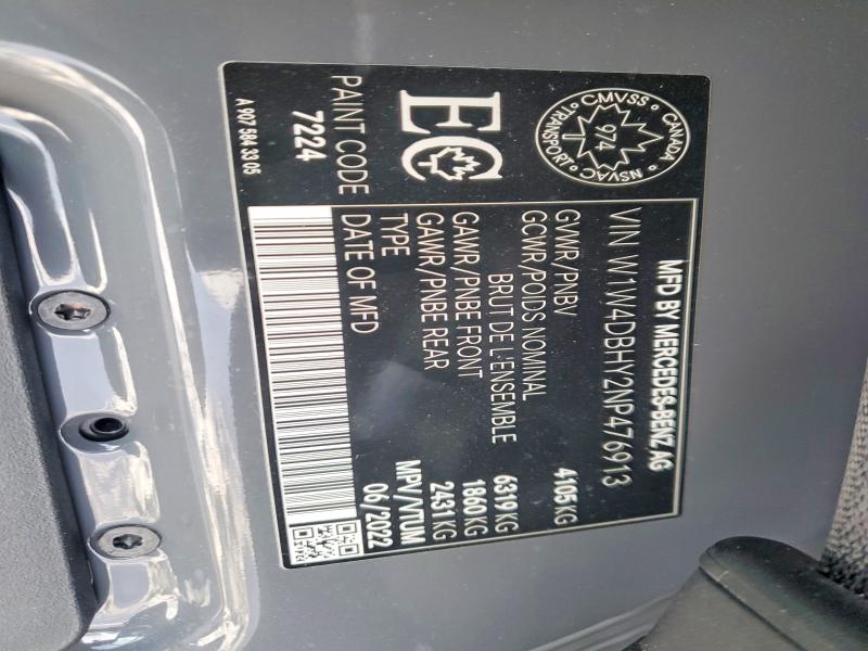 Aukcja sprzedaży 2022 Mercedes Benz Sprinter, vin: W1W4DBHY2NP476913, numer aukcji: 74553095