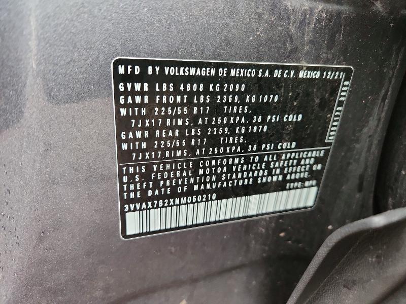 2022 Volkswagen Taos მანქანა იყიდება აუქციონზე, vin: 3VVAX7B2XNM050210, აუქციონის ნომერი: 77326225
