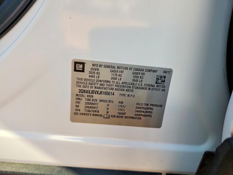 Aukcja sprzedaży 2018 Chevrolet Equinox, vin: 2GNAXJEVXJ6165614, numer aukcji: 76193985