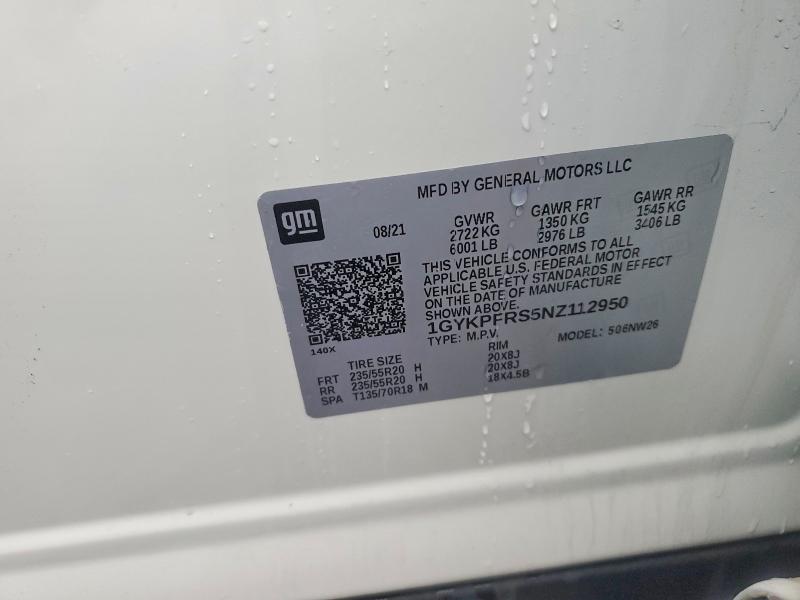 78116085 :رقم المزاد ، 1GYKPFRS5NZ112950 vin ، 2022 Cadillac Xt6 مزاد بيع