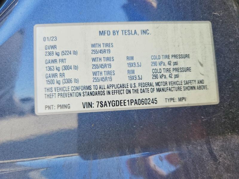 2023 Tesla Model Y მანქანა იყიდება აუქციონზე, vin: 7SAYGDEE1PA060245, აუქციონის ნომერი: 77396215