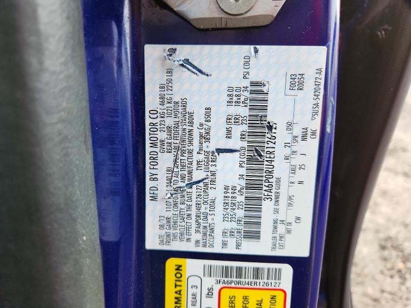Aukcja sprzedaży 2014 Ford Fusion, vin: 3FA6P0RU4ER126127, numer aukcji: 78990505
