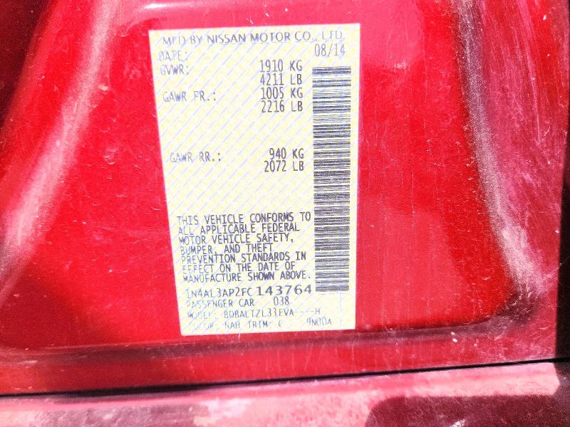 2015 Nissan Altima მანქანა იყიდება აუქციონზე, vin: 1N4AL3AP2FC143764, აუქციონის ნომერი: 79183465