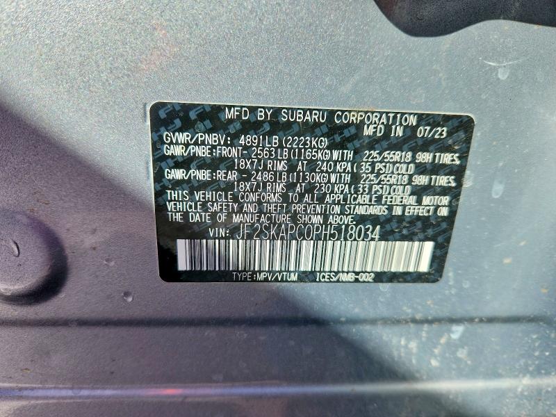 Продаж на аукціоні авто 2023 Subaru Forester, vin: JF2SKAPC0PH518034, номер лоту: 77593985
