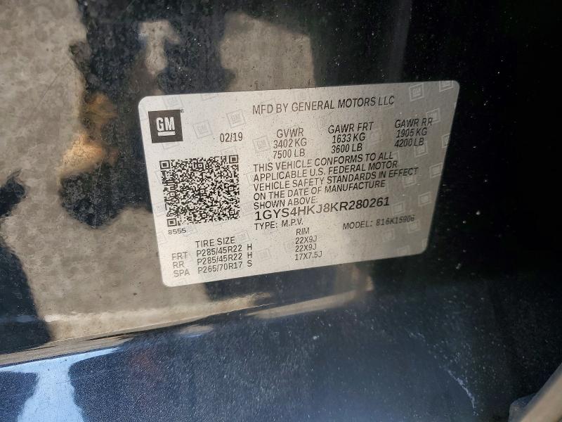 77487185 :رقم المزاد ، 1GYS4HKJ8KR280261 vin ، 2019 Cadillac Escalade مزاد بيع