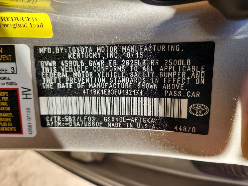 76940055 :رقم المزاد ، 4T1BK1EB3FU192174 vin ، 2015 Toyota Avalon مزاد بيع