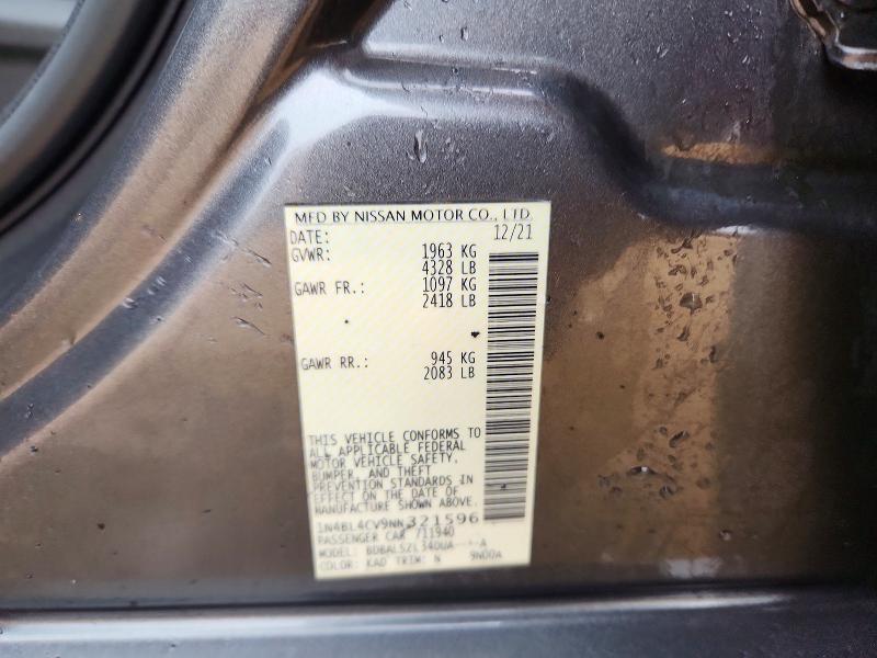 2022 Nissan Altima მანქანა იყიდება აუქციონზე, vin: 1N4BL4CV9NN321596, აუქციონის ნომერი: 77674065