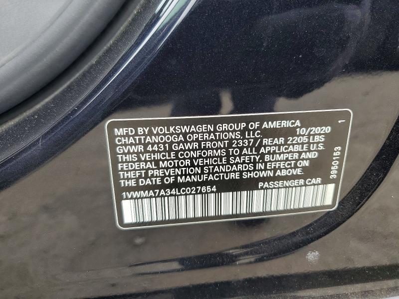 Aukcja sprzedaży 2020 Volkswagen Passat, vin: 1VWMA7A34LC027654, numer aukcji: 79407995