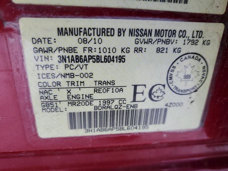 2011 Nissan Sentra მანქანა იყიდება აუქციონზე, vin: 3N1AB6AP5BL604195, აუქციონის ნომერი: 77095115