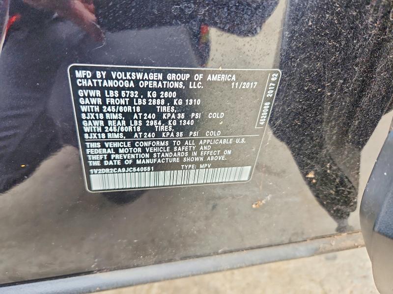 2018 Volkswagen Atlas მანქანა იყიდება აუქციონზე, vin: 1V2DR2CA9JC540551, აუქციონის ნომერი: 77899405
