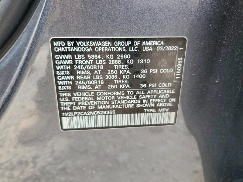 Aukcja sprzedaży 2022 Volkswagen Atlas, vin: 1V2LP2CA2NC529365, numer aukcji: 78704635