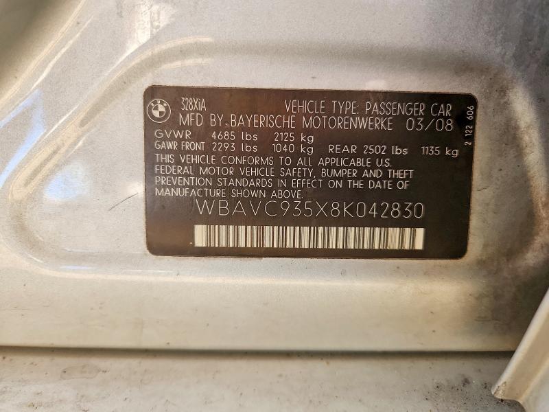 2008 Bmw 328 მანქანა იყიდება აუქციონზე, vin: WBAVC935X8K042830, აუქციონის ნომერი: 78974885