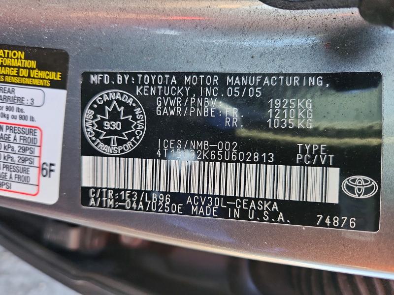 Продажа на аукционе авто 2005 Toyota Camry Le, vin: 4T1BE32K65U602813, номер лота: 76362405
