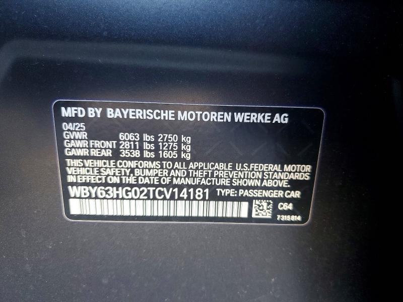 2026 Bmw I5 მანქანა იყიდება აუქციონზე, vin: WBY63HG02TCV14181, აუქციონის ნომერი: 76014635