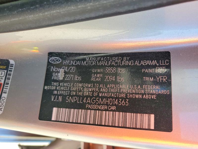 2021 Hyundai Elantra მანქანა იყიდება აუქციონზე, vin: 5NPLL4AG5MH014363, აუქციონის ნომერი: 78598145