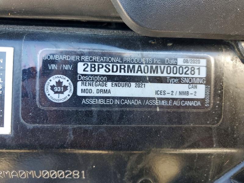 Aukcja sprzedaży 2021 Ski Doo Renegade 900 Turbo, vin: 2BPSDRMA0MV000281, numer aukcji: 76659985