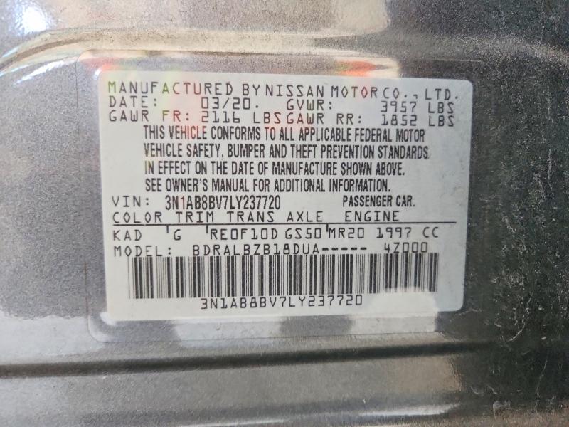 2020 Nissan Sentra მანქანა იყიდება აუქციონზე, vin: 3N1AB8BV7LY237720, აუქციონის ნომერი: 78915795