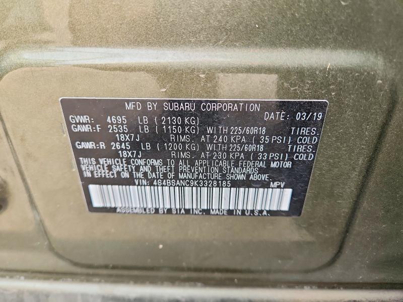 78908605 :رقم المزاد ، 4S4BSANC9K3328185 vin ، 2019 Subaru Outback مزاد بيع