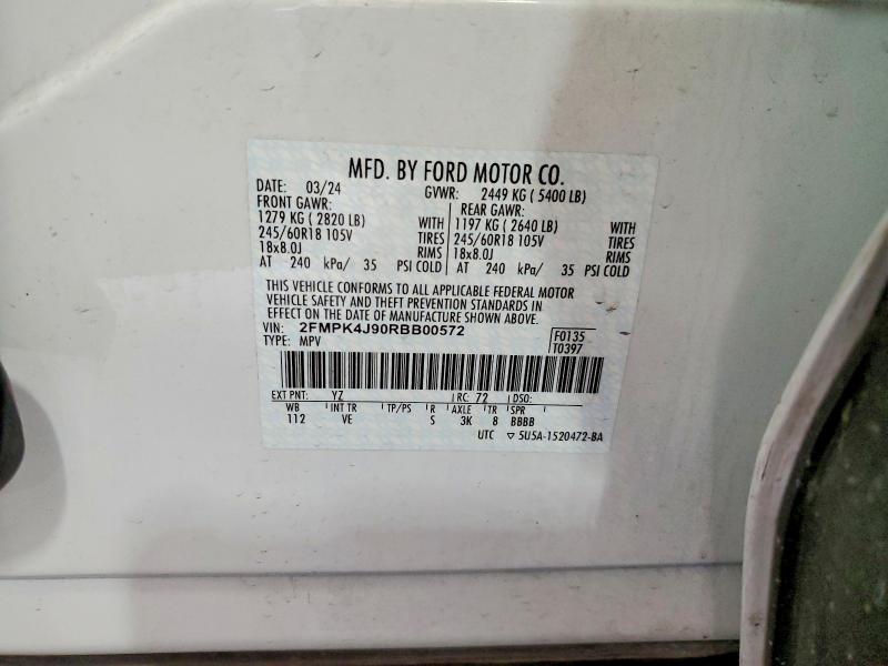 2024 Ford Edge მანქანა იყიდება აუქციონზე, vin: 2FMPK4J90RBB00572, აუქციონის ნომერი: 78330595