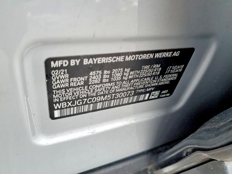 77068545 :رقم المزاد ، WBXJG7C09M5T30073 vin ، 2021 Bmw X1 مزاد بيع
