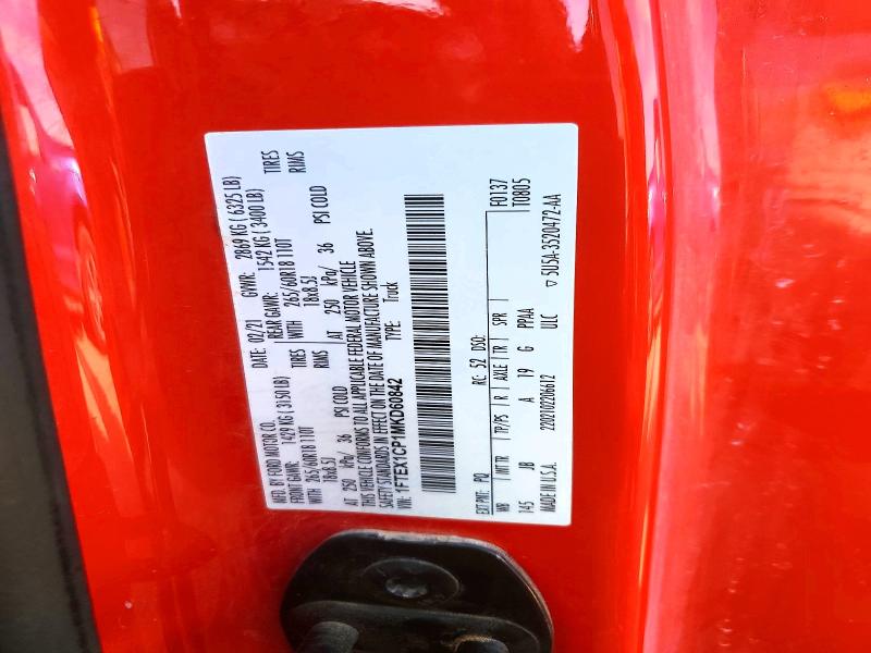 2021 Ford F150 მანქანა იყიდება აუქციონზე, vin: 1FTEX1CP1MKD60842, აუქციონის ნომერი: 77271615