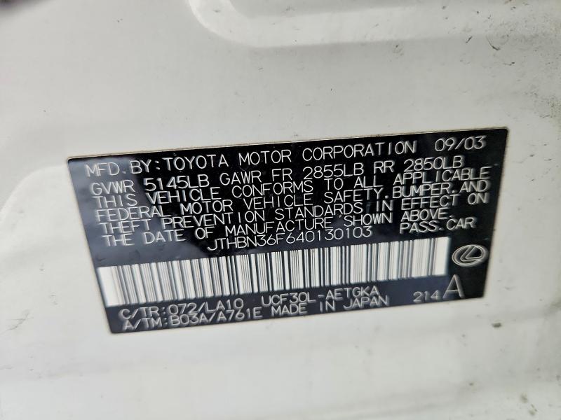 2004 Lexus Ls 430 მანქანა იყიდება აუქციონზე, vin: JTHBN36F640130103, აუქციონის ნომერი: 75794025