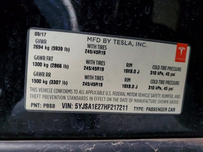 Aukcja sprzedaży 2017 Tesla Model S, vin: 5YJSA1E27HF217211, numer aukcji: 79207025