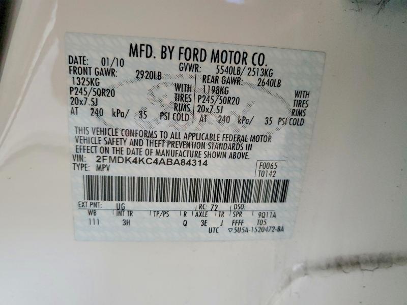 2010 Ford Edge მანქანა იყიდება აუქციონზე, vin: 2FMDK4KC4ABA84314, აუქციონის ნომერი: 78764465