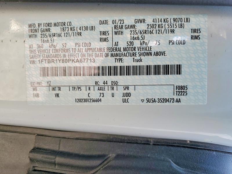 2023 Ford Transit მანქანა იყიდება აუქციონზე, vin: 1FTBR1Y80PKA67713, აუქციონის ნომერი: 75845105