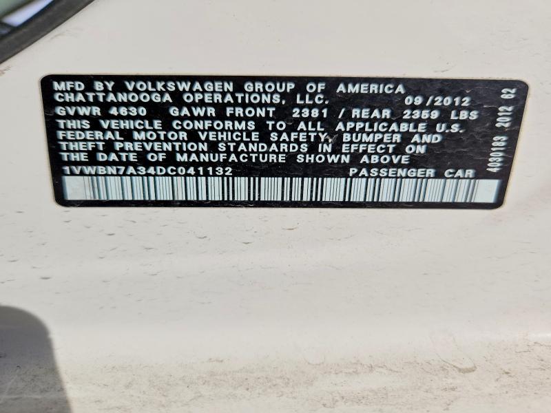 76833605 :رقم المزاد ، 1VWBN7A34DC041132 vin ، 2013 Volkswagen Passat مزاد بيع