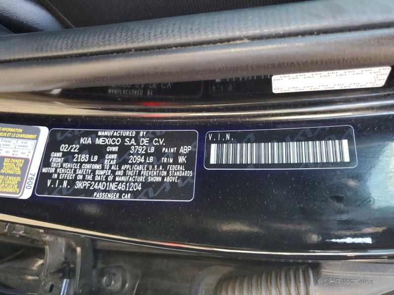 2022 Kia Forte მანქანა იყიდება აუქციონზე, vin: 3KPF24AD1NE461204, აუქციონის ნომერი: 76465345