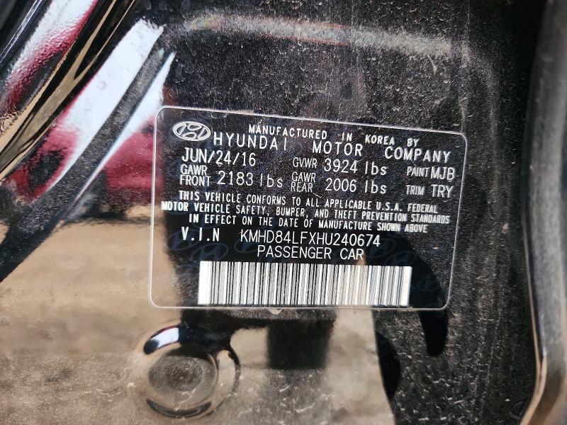78819985 :رقم المزاد ، KMHD84LFXHU240674 vin ، 2017 Hyundai Elantra مزاد بيع