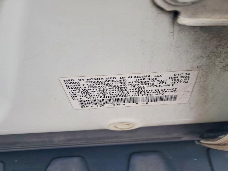 75373785 :رقم المزاد ، 5FNYF4H66EB024751 vin ، 2014 Honda Pilot مزاد بيع