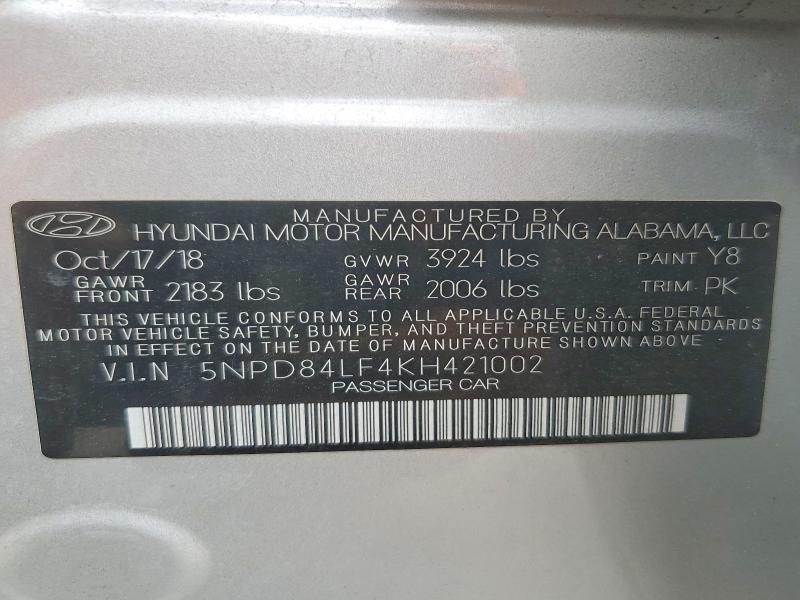 Auction sale of the 2019 Hyundai Elantra, vin: 5NPD84LF4KH421002, lot number: 78624125