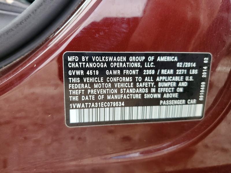 Продаж на аукціоні авто 2014 Volkswagen Passat, vin: 1VWAT7A31EC079534, номер лоту: 78189635