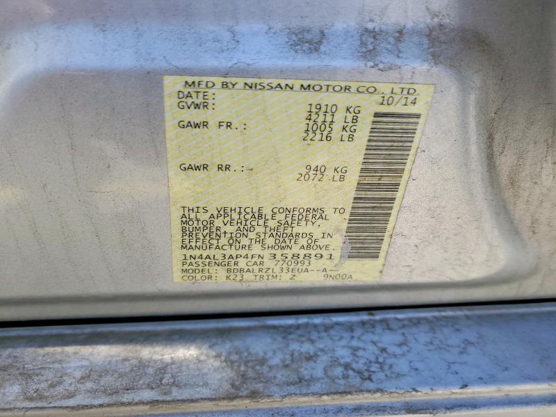 Продажа на аукционе авто 2015 Nissan Altima, vin: 1N4AL3AP4FN358891, номер лота: 76939305