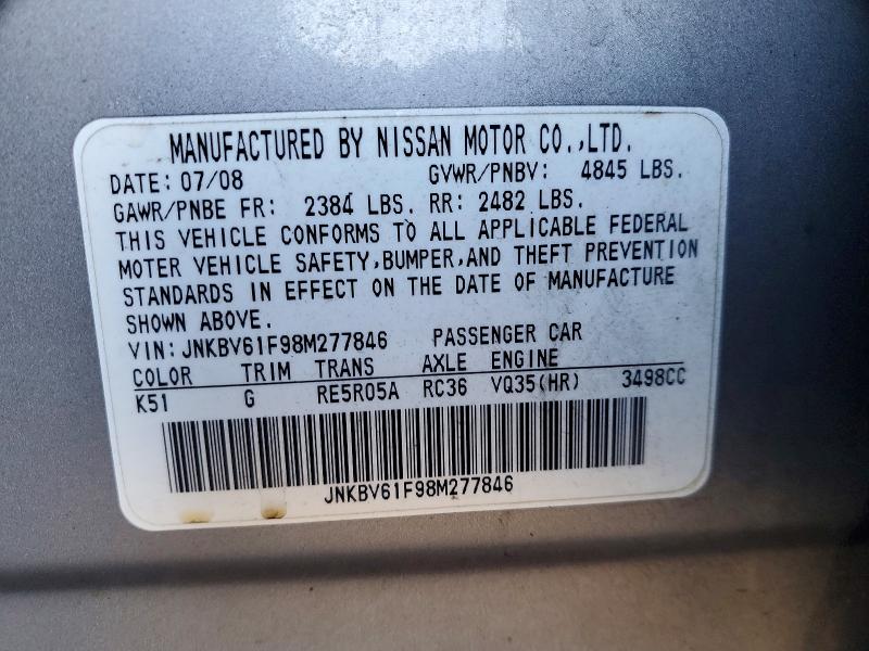 76374295 :رقم المزاد ، JNKBV61F98M277846 vin ، 2008 Infiniti G35 مزاد بيع