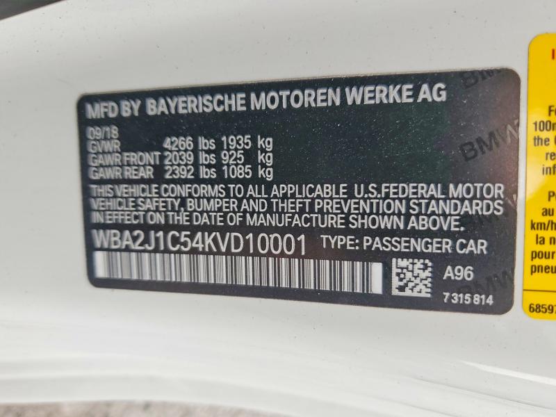 76245875 :رقم المزاد ، WBA2J1C54KVD10001 vin ، 2019 Bmw 230i مزاد بيع