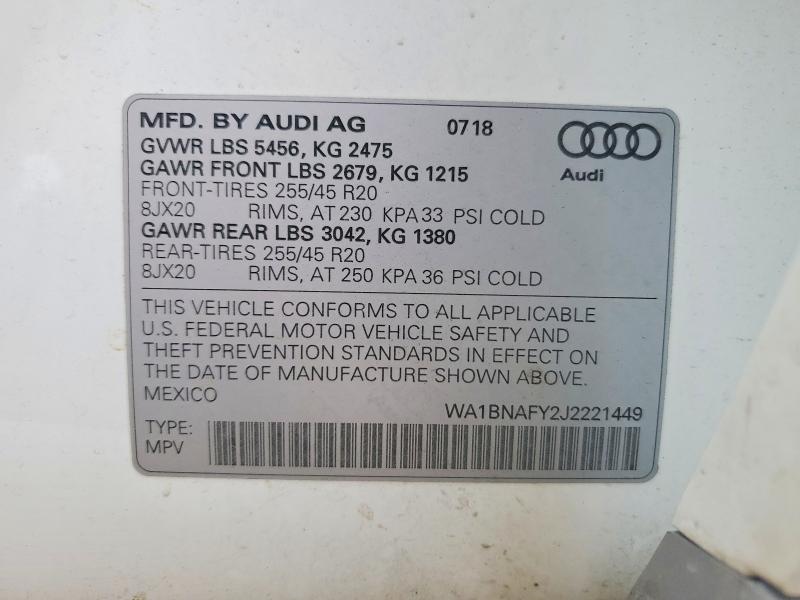 Auction sale of the 2018 Audi Q5, vin: WA1BNAFY2J2221449, lot number: 78085955
