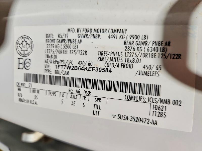 Продажа на аукционе авто 2019 Ford F250 Super, vin: 1FT7W2B64KEF30584, номер лота: 75595635