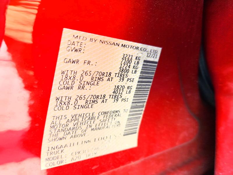 2022 Nissan Titan მანქანა იყიდება აუქციონზე, vin: 1N6AA1EF1NN100152, აუქციონის ნომერი: 48815646