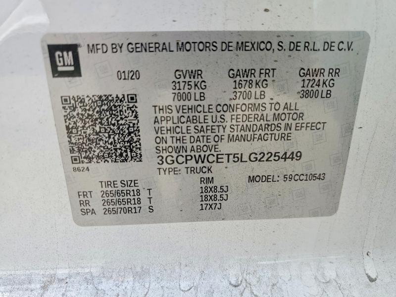 75664055 :رقم المزاد ، 3GCPWCET5LG225449 vin ، 2020 Chevrolet Silverado مزاد بيع