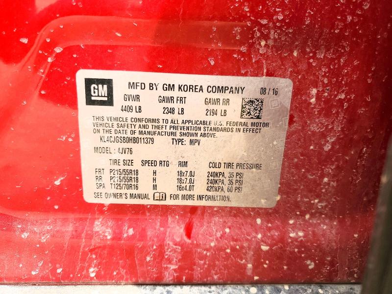 78038165 :رقم المزاد ، KL4CJGSB0HB011379 vin ، 2017 Buick Encore مزاد بيع