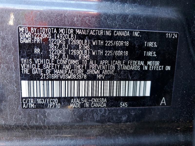 2025 Toyota Rav4 Hybrid მანქანა იყიდება აუქციონზე, vin: 2T3T6RFV0SW083978, აუქციონის ნომერი: 78611505