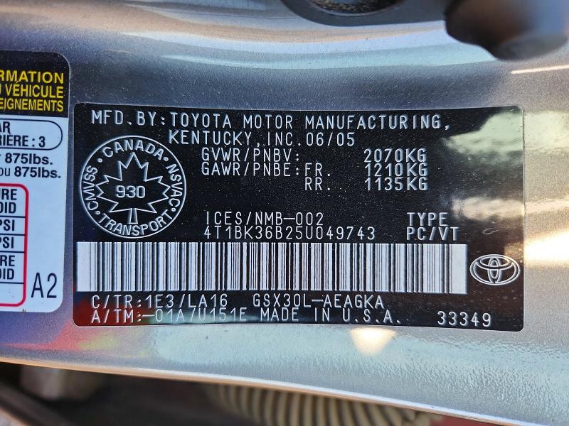 Продажа на аукционе авто 2005 Toyota Avalon Xl, vin: 4T1BK36B25U049743, номер лота: 75565945