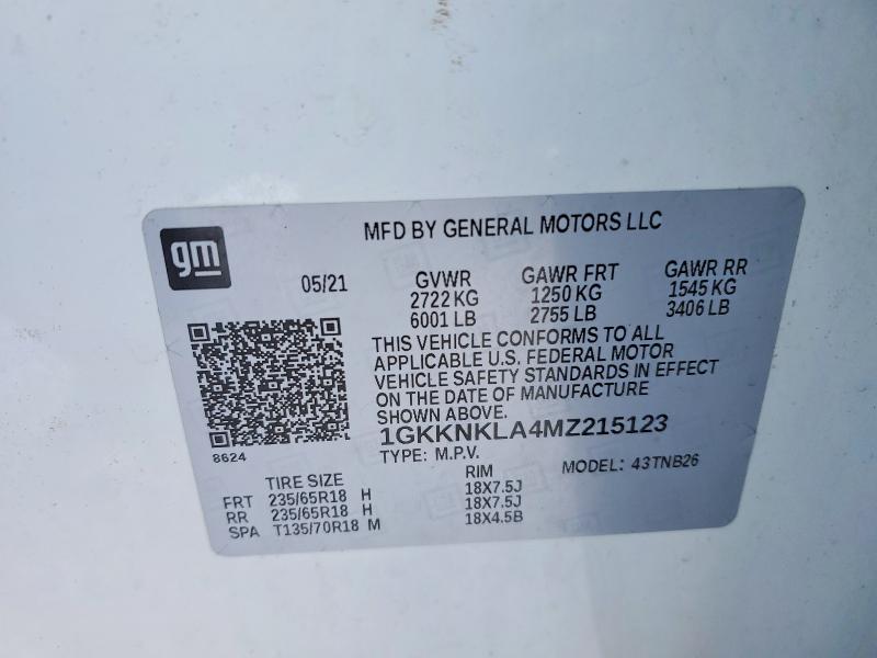 77840795 :رقم المزاد ، 1GKKNKLA4MZ215123 vin ، 2021 Gmc Acadia مزاد بيع