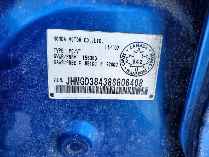 2008 Honda Fit მანქანა იყიდება აუქციონზე, vin: JHMGD38438S806408, აუქციონის ნომერი: 76999765